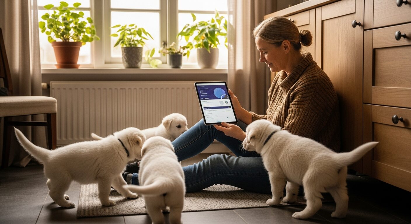Éleveur suivant une portée sur tablette